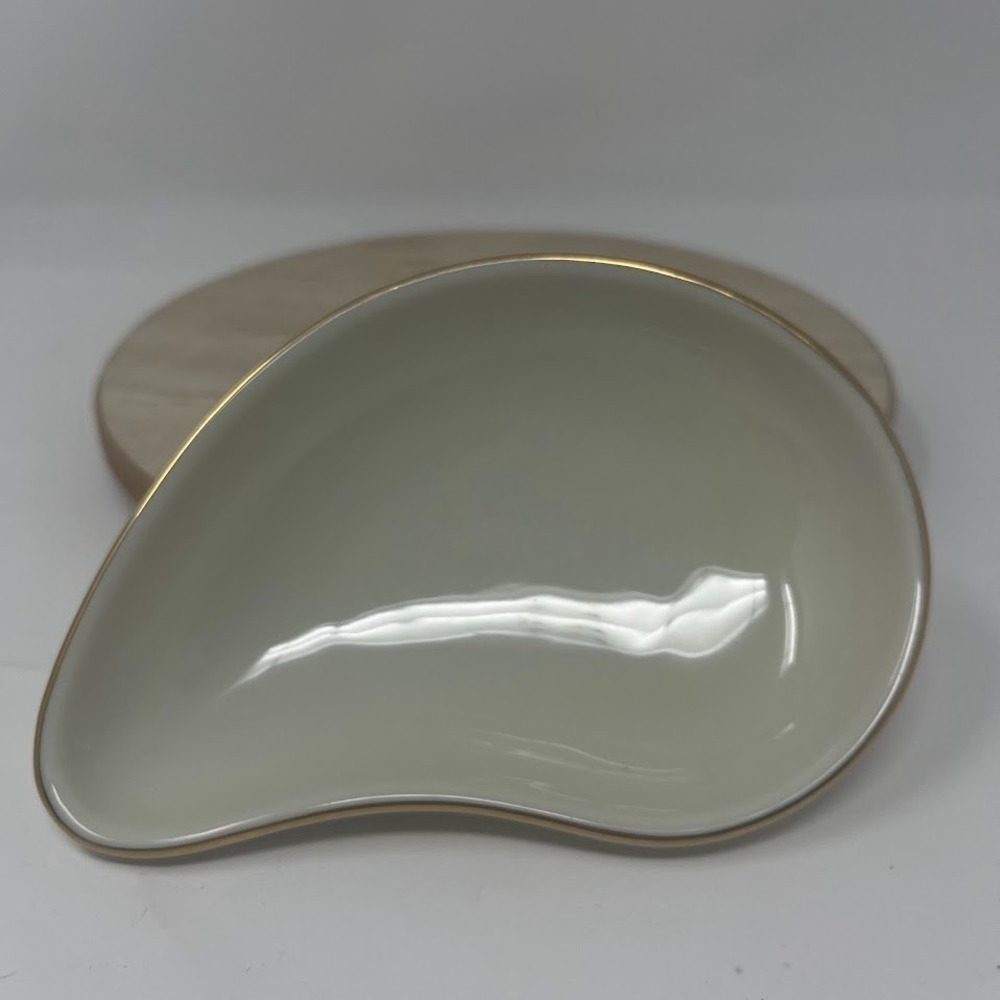 Vintage Ben Rickert Inc Fine China Curved Trinket Dish Ivory Gold Trim Japan MCM